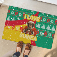 Guinea Christmas Rubber Doormat with Santa Chimpanzee Heart Hands and Green Red Snowflake Pattern - Wonder Print Shop