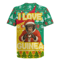Guinea Christmas Rugby Jersey with Santa Chimpanzee Heart Hands and Green Red Snowflake Pattern - Wonder Print Shop