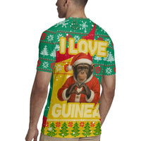Guinea Christmas Rugby Jersey with Santa Chimpanzee Heart Hands and Green Red Snowflake Pattern - Wonder Print Shop