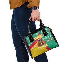Guinea Christmas Shoulder Handbag with Santa Chimpanzee Heart Hands and Green Red Snowflake Pattern - Wonder Print Shop