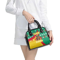 Guinea Christmas Shoulder Handbag with Santa Chimpanzee Heart Hands and Green Red Snowflake Pattern - Wonder Print Shop