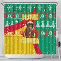 Guinea Christmas Shower Curtain with Santa Chimpanzee Heart Hands and Green Red Snowflake Pattern - Wonder Print Shop