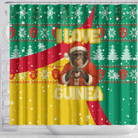 Guinea Christmas Shower Curtain with Santa Chimpanzee Heart Hands and Green Red Snowflake Pattern - Wonder Print Shop