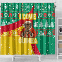 Guinea Christmas Shower Curtain with Santa Chimpanzee Heart Hands and Green Red Snowflake Pattern - Wonder Print Shop