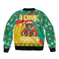 Guinea Christmas Sleeve Zip Bomber Jacket with Santa Chimpanzee Heart Hands and Green Red Snowflake Pattern - Wonder Print Shop