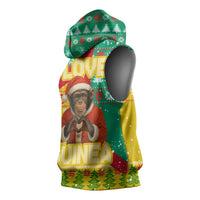 Guinea Christmas Sleeveless Hoodie with Santa Chimpanzee Heart Hands and Green Red Snowflake Pattern - Wonder Print Shop