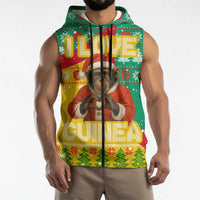 Guinea Christmas Sleeveless Zip Hoodie with Santa Chimpanzee Heart Hands and Green Red Snowflake Pattern - Wonder Print Shop