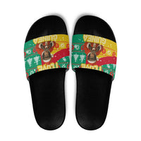 Guinea Christmas Slide Sandals with Santa Chimpanzee Heart Hands and Green Red Snowflake Pattern - Wonder Print Shop