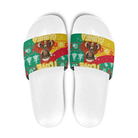 Guinea Christmas Slide Sandals with Santa Chimpanzee Heart Hands and Green Red Snowflake Pattern - Wonder Print Shop