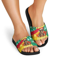 Guinea Christmas Slide Sandals with Santa Chimpanzee Heart Hands and Green Red Snowflake Pattern - Wonder Print Shop