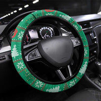 Guinea Christmas Steering Wheel Cover with Santa Chimpanzee Heart Hands and Green Red Snowflake Pattern - Wonder Print Shop