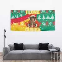 Guinea Christmas Tapestry with Santa Chimpanzee Heart Hands and Green Red Snowflake Pattern - Wonder Print Shop