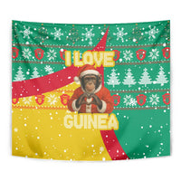 Guinea Christmas Tapestry with Santa Chimpanzee Heart Hands and Green Red Snowflake Pattern - Wonder Print Shop