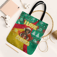 Guinea Christmas Tote Bag with Santa Chimpanzee Heart Hands and Green Red Snowflake Pattern - Wonder Print Shop