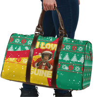 Guinea Christmas Travel Bag with Santa Chimpanzee Heart Hands and Green Red Snowflake Pattern - Wonder Print Shop