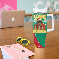 Guinea Christmas Tumbler With Handle with Santa Chimpanzee Heart Hands and Green Red Snowflake Pattern - Wonder Print Shop