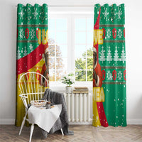 Guinea Christmas Window Curtain with Santa Chimpanzee Heart Hands and Green Red Snowflake Pattern - Wonder Print Shop