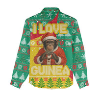 Guinea Christmas Women Casual Shirt with Santa Chimpanzee Heart Hands and Green Red Snowflake Pattern - Wonder Print Shop