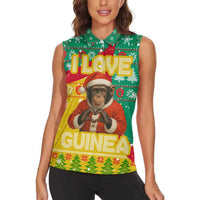 Guinea Christmas Women Sleeveless Polo Shirt with Santa Chimpanzee Heart Hands and Green Red Snowflake Pattern - Wonder Print Shop