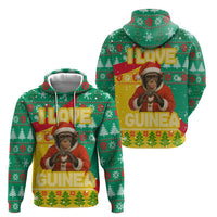 Guinea Christmas Zip Hoodie with Santa Chimpanzee Heart Hands and Green Red Snowflake Pattern - Wonder Print Shop