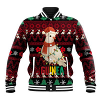 Guinea Christmas Baseball Jacket with Festive Dove String Lights and Red Black Holiday Pattern - Wonder Print Shop