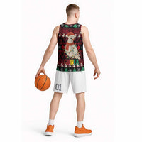 Guinea Christmas Basketball Jersey with Festive Dove String Lights and Red Black Holiday Pattern - Wonder Print Shop