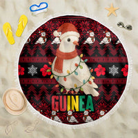 Guinea Christmas Beach Blanket with Festive Dove String Lights and Red Black Holiday Pattern - Wonder Print Shop