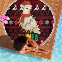Guinea Christmas Beach Blanket with Festive Dove String Lights and Red Black Holiday Pattern - Wonder Print Shop