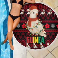 Guinea Christmas Beach Blanket with Festive Dove String Lights and Red Black Holiday Pattern - Wonder Print Shop