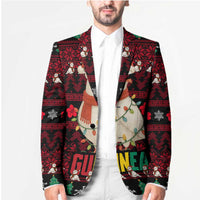 Guinea Christmas Blazer with Festive Dove String Lights and Red Black Holiday Pattern - Wonder Print Shop