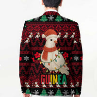 Guinea Christmas Blazer with Festive Dove String Lights and Red Black Holiday Pattern - Wonder Print Shop
