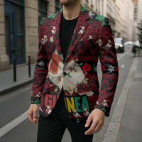 Guinea Christmas Blazer with Festive Dove String Lights and Red Black Holiday Pattern - Wonder Print Shop