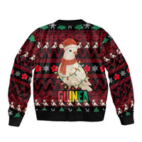 Guinea Christmas Bomber Jacket with Festive Dove String Lights and Red Black Holiday Pattern - Wonder Print Shop