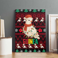 Guinea Christmas Canvas Wall Art with Festive Dove String Lights and Red Black Holiday Pattern - Wonder Print Shop