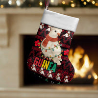 Guinea Christmas Stocking with Festive Dove String Lights and Red Black Holiday Pattern - Wonder Print Shop