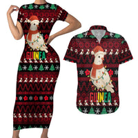 Guinea Christmas Couples Matching Short Sleeve Bodycon Dress and Hawaiian Shirt with Festive Dove String Lights and Red Black Holiday Pattern - Wonder Print Shop