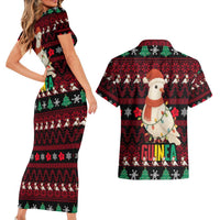 Guinea Christmas Couples Matching Short Sleeve Bodycon Dress and Hawaiian Shirt with Festive Dove String Lights and Red Black Holiday Pattern - Wonder Print Shop