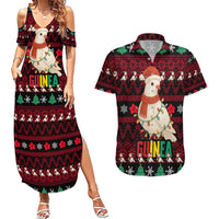 Guinea Christmas Couples Matching Summer Maxi Dress and Hawaiian Shirt with Festive Dove String Lights and Red Black Holiday Pattern - Wonder Print Shop
