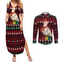 Guinea Christmas Couples Matching Summer Maxi Dress and Long Sleeve Button Shirt with Festive Dove String Lights and Red Black Holiday Pattern - Wonder Print Shop