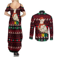 Guinea Christmas Couples Matching Summer Maxi Dress and Long Sleeve Button Shirt with Festive Dove String Lights and Red Black Holiday Pattern - Wonder Print Shop