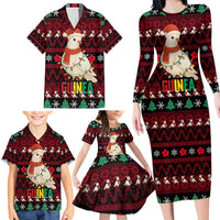 Guinea Christmas Family Matching Long Sleeve Bodycon Dress and Hawaiian Shirt with Festive Dove String Lights and Red Black Holiday Pattern - Wonder Print Shop
