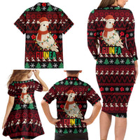 Guinea Christmas Family Matching Long Sleeve Bodycon Dress and Hawaiian Shirt with Festive Dove String Lights and Red Black Holiday Pattern - Wonder Print Shop