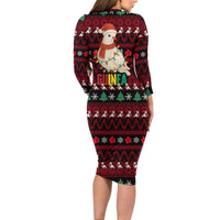 Guinea Christmas Family Matching Long Sleeve Bodycon Dress and Hawaiian Shirt with Festive Dove String Lights and Red Black Holiday Pattern - Wonder Print Shop
