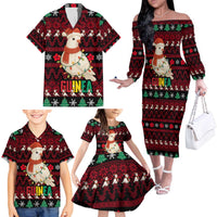Guinea Christmas Family Matching Off The Shoulder Long Sleeve Dress and Hawaiian Shirt with Festive Dove String Lights and Red Black Holiday Pattern - Wonder Print Shop