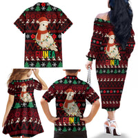 Guinea Christmas Family Matching Off The Shoulder Long Sleeve Dress and Hawaiian Shirt with Festive Dove String Lights and Red Black Holiday Pattern - Wonder Print Shop