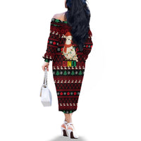 Guinea Christmas Family Matching Off The Shoulder Long Sleeve Dress and Hawaiian Shirt with Festive Dove String Lights and Red Black Holiday Pattern - Wonder Print Shop