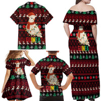 Guinea Christmas Family Matching Off Shoulder Maxi Dress and Hawaiian Shirt with Festive Dove String Lights and Red Black Holiday Pattern - Wonder Print Shop