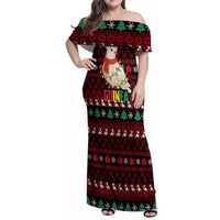 Guinea Christmas Family Matching Off Shoulder Maxi Dress and Hawaiian Shirt with Festive Dove String Lights and Red Black Holiday Pattern - Wonder Print Shop