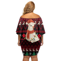 Guinea Christmas Family Matching Off Shoulder Short Dress and Hawaiian Shirt with Festive Dove String Lights and Red Black Holiday Pattern - Wonder Print Shop