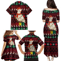 Guinea Christmas Family Matching Puletasi and Hawaiian Shirt with Festive Dove String Lights and Red Black Holiday Pattern - Wonder Print Shop